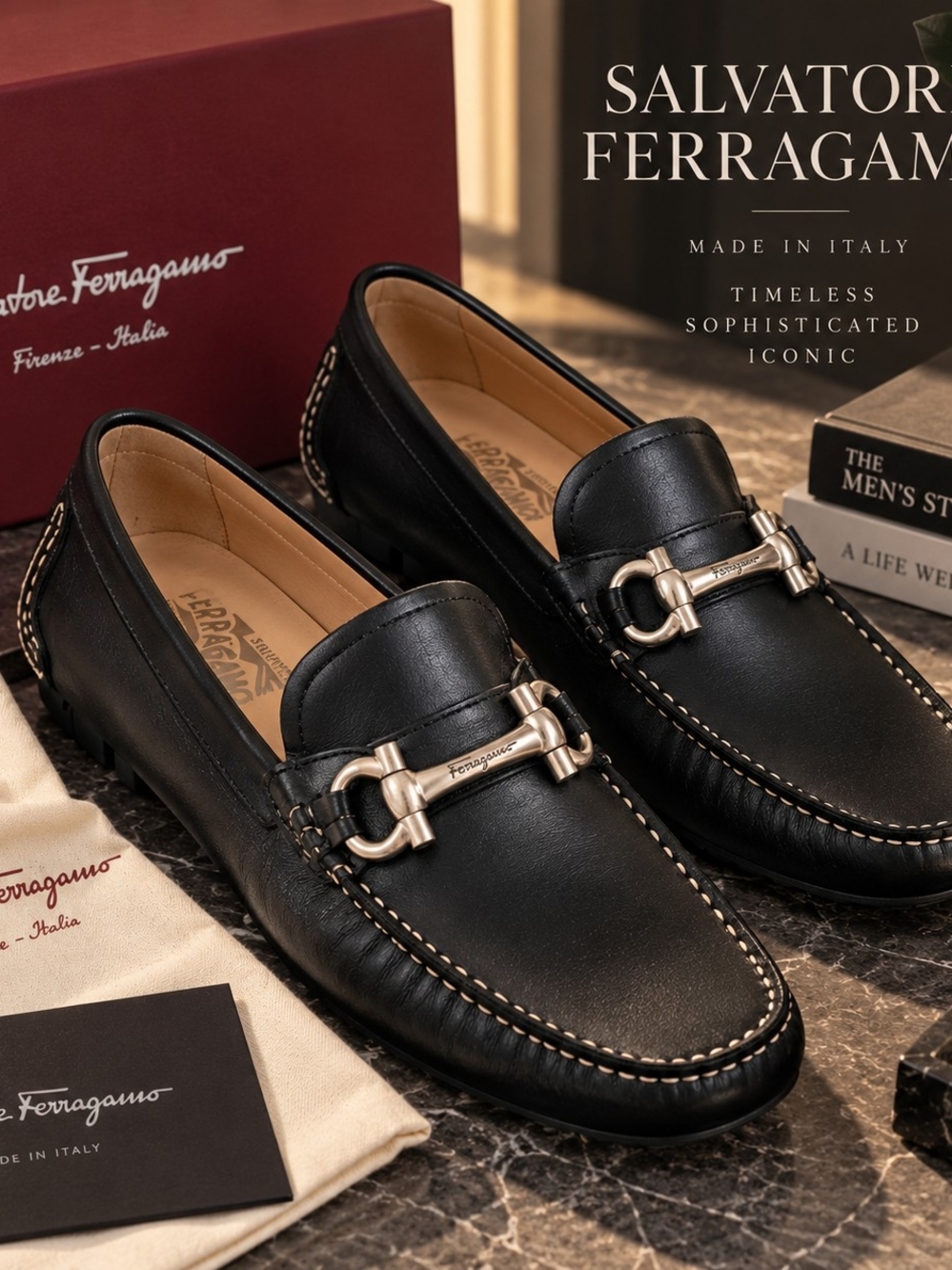 Salvatore Ferragamo Men’s Black Leather Bit Loafers